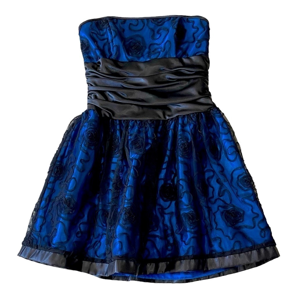 Jessica McClintock Gunne Sax Vintage 1980s Blue & Black Lace Prom Dress Small